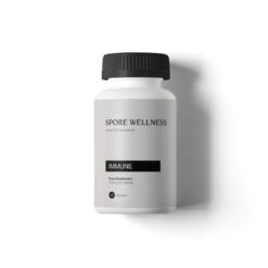 Spore Wellness brand Immune model wellness supplement container with custom graphic label